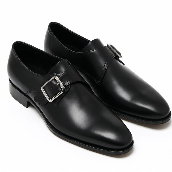 SALVATORE FERRAGAMO Lavorazione Leather Monk-Strap Shoes Black Sz 9 D $1475 - Picture 1 of 9